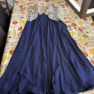 Blue Embellished Evening Gown